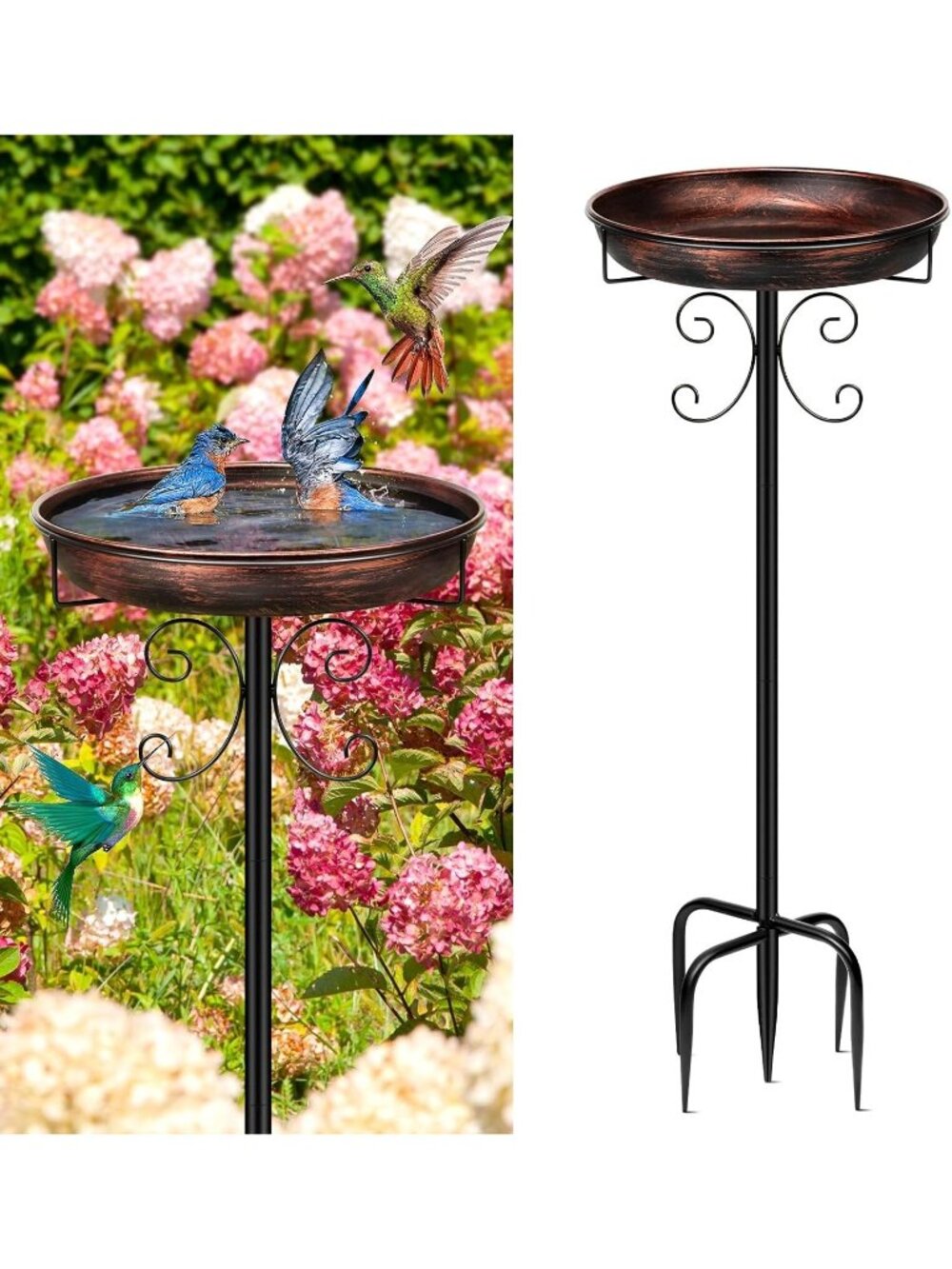 New 35In Metal Bird Bath for Outside
